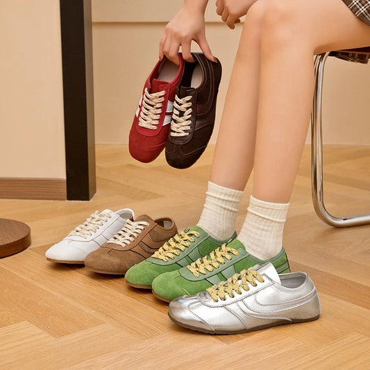 2025 Women’s German Trainer Sneakers – Retro Leather Lace-Up