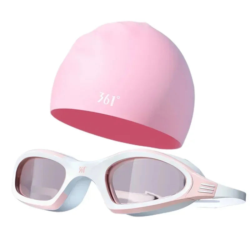 Pro Swim Goggles & Silicone Cap Set – Anti-Fog & Waterproof