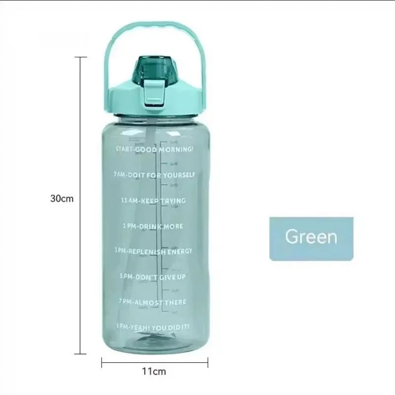 2L Sports Straw Water Bottle with Time Marker