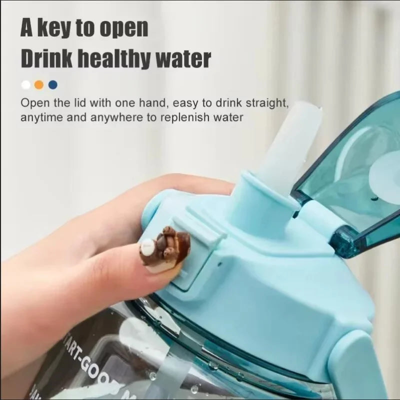 2L Sports Straw Water Bottle with Time Marker