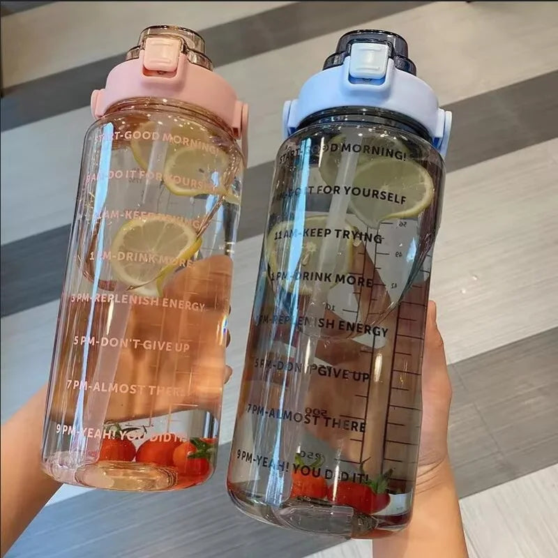 2L Sports Straw Water Bottle with Time Marker