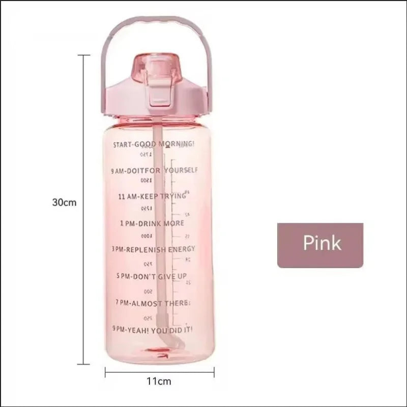2L Sports Straw Water Bottle with Time Marker