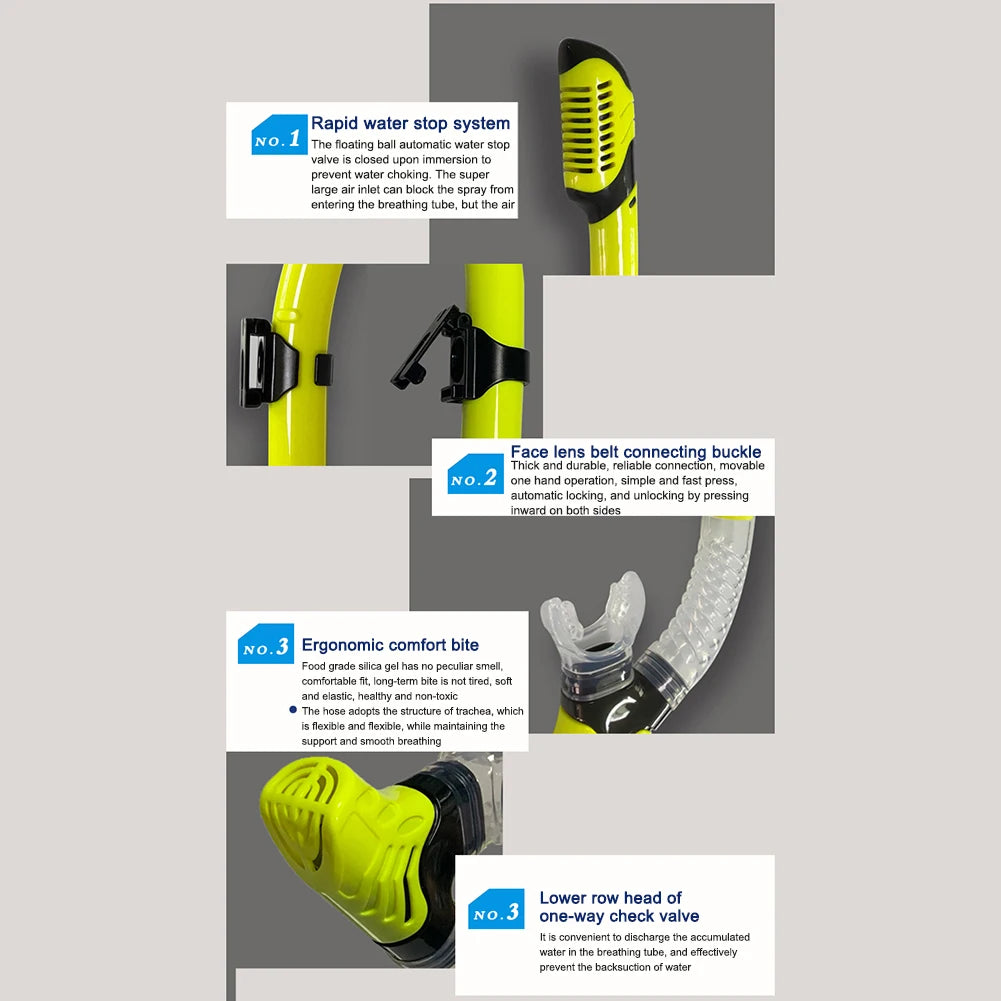 Full Dry Silicone Snorkel with Flexible Mouthpiece