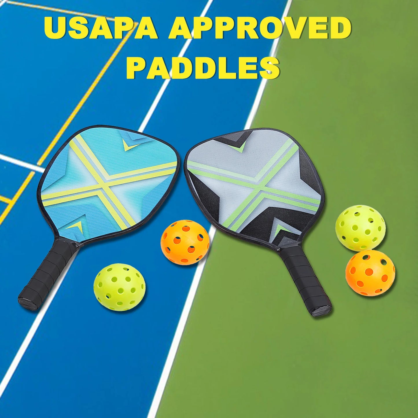 Pickleball Paddles Set with 4 Wooden Rackets, Balls
