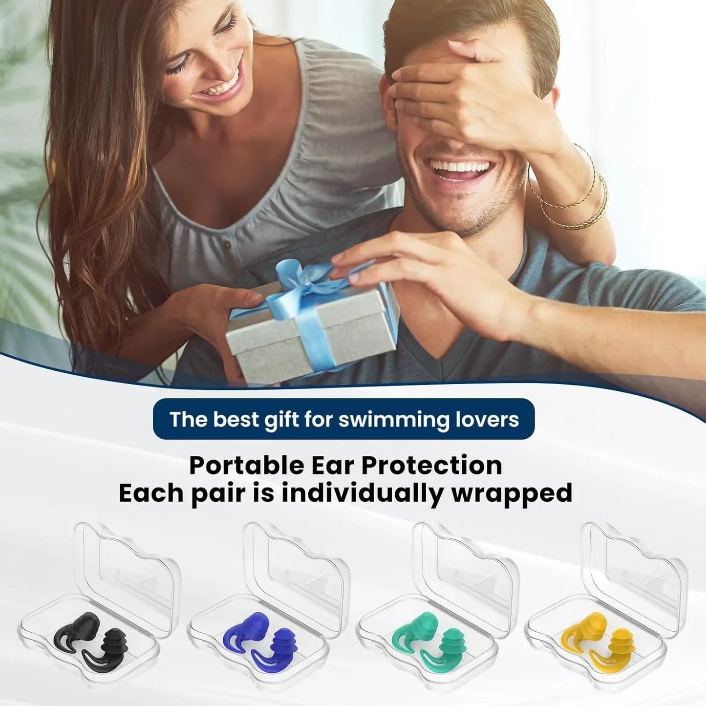 4 Pairs Reusable Silicone Swimming Earplugs