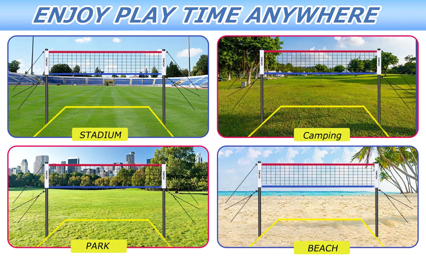 Portable Outdoor Volleyball Net Set with Adjustable Aluminum Poles