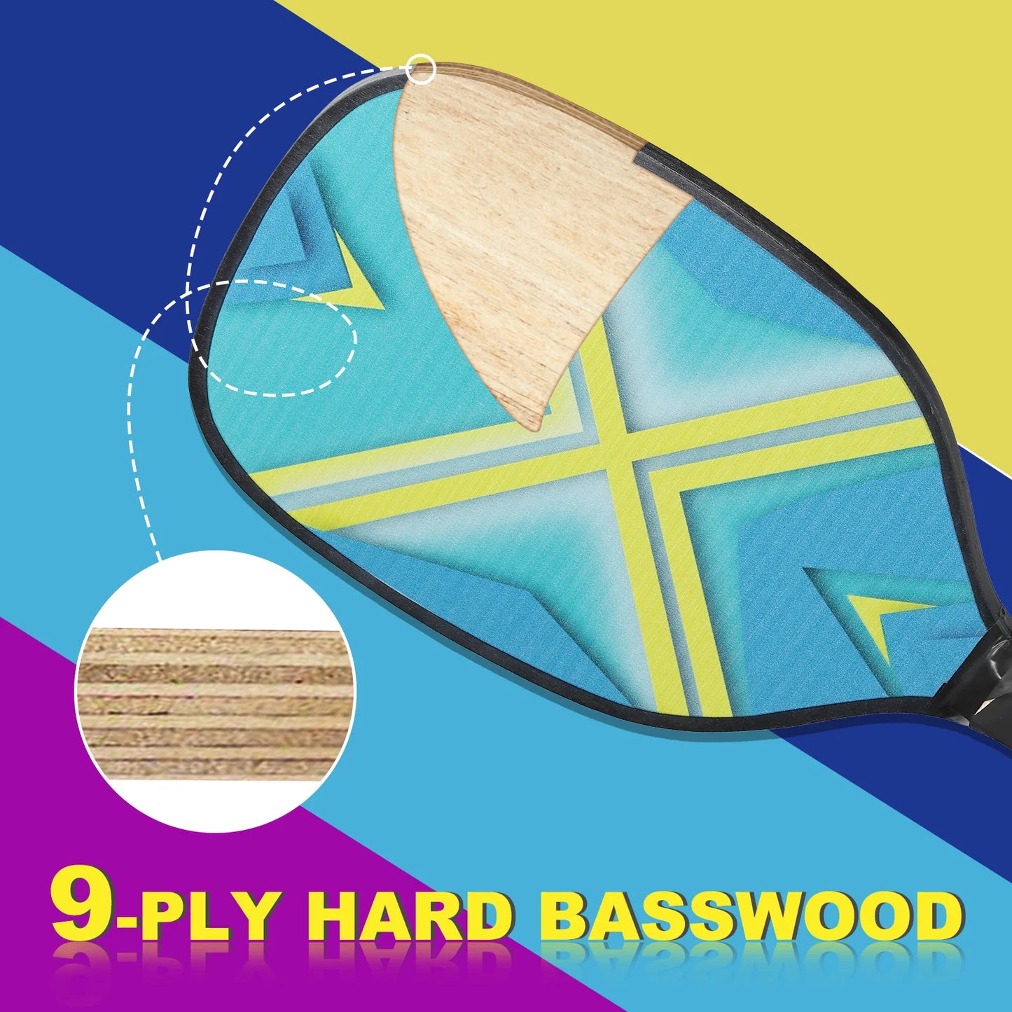 Pickleball Paddles Set with 4 Wooden Rackets, Balls