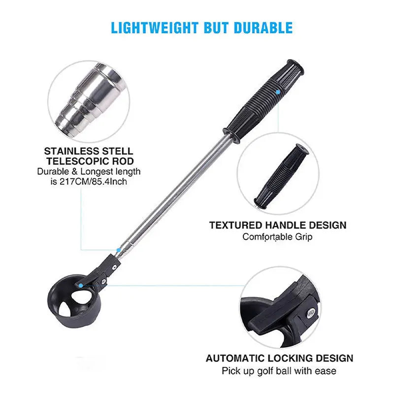 Telescopic Golf Ball Retriever – Stainless Steel with Auto Lock