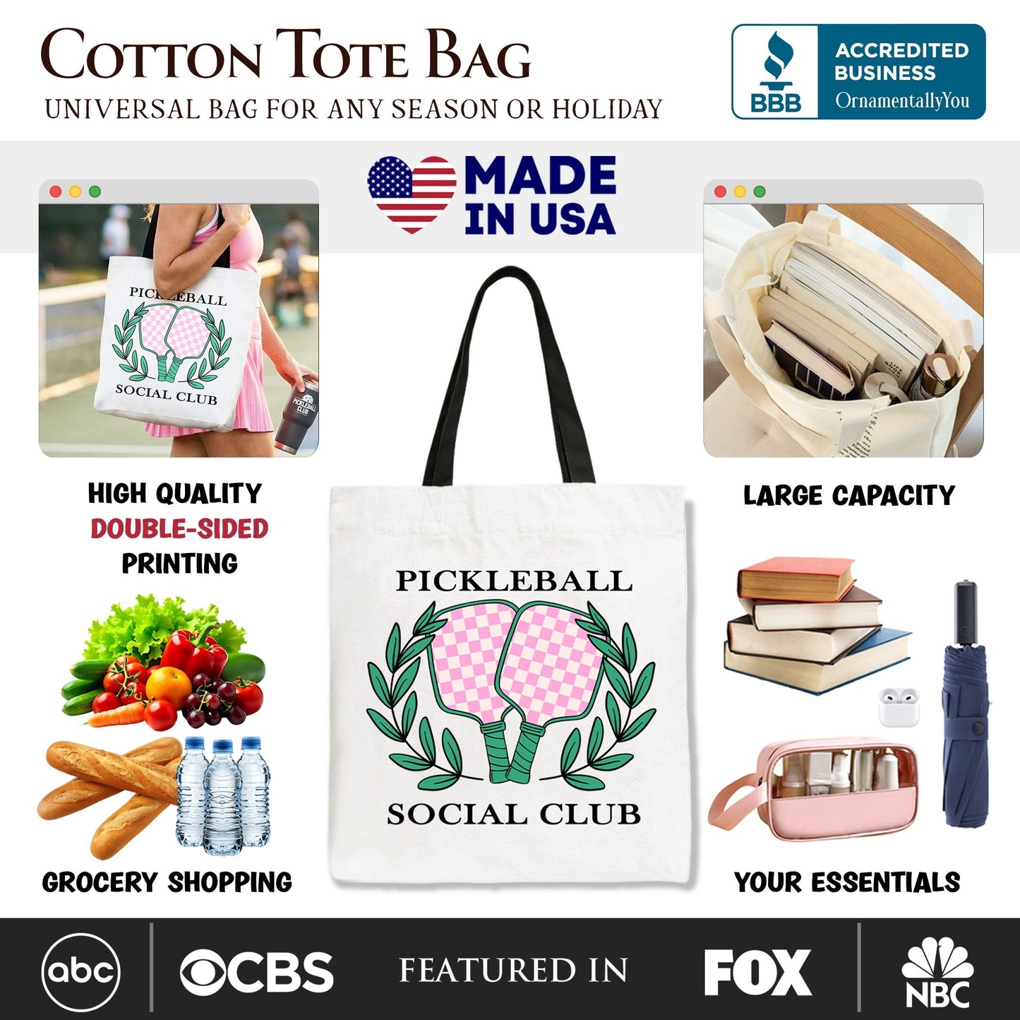 Pickleball Social Club Tote Bag, Cute Retro Girly Sporty Gift Shopper