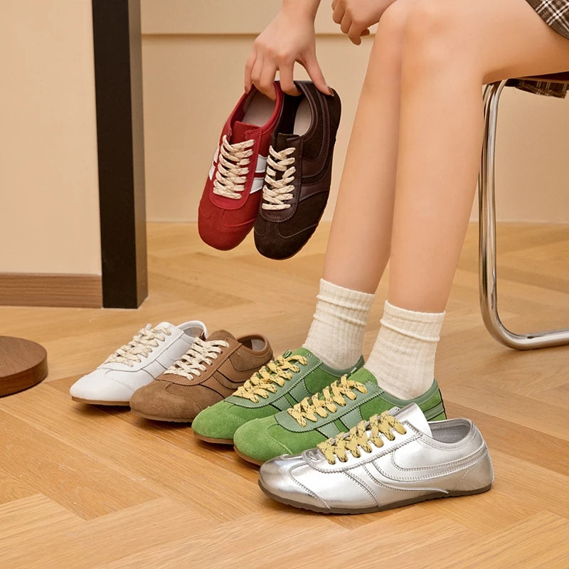 2025 Women’s German Trainer Sneakers – Retro Leather Lace-Up