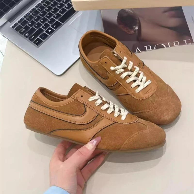 2025 Women’s German Trainer Sneakers – Retro Leather Lace-Up