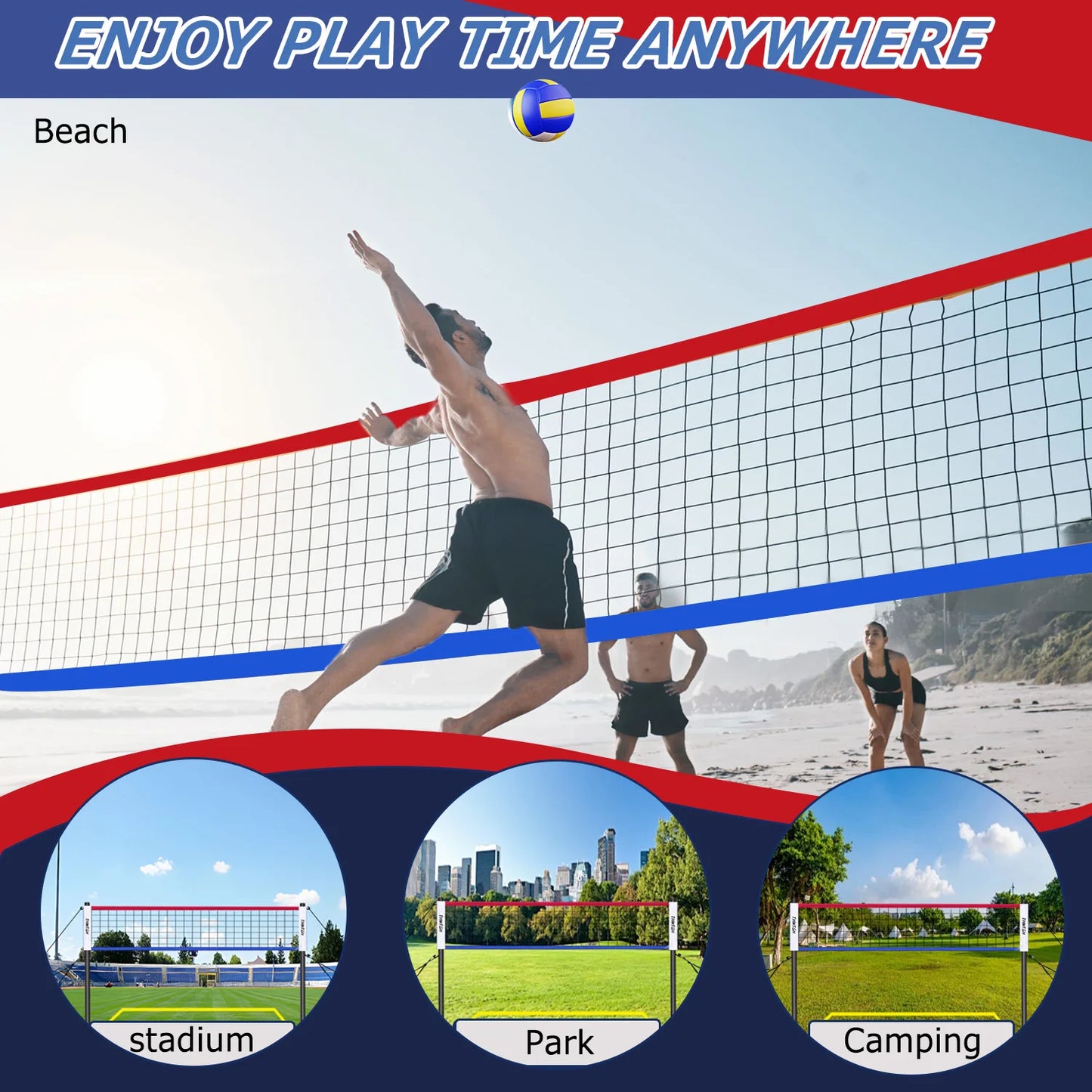 Portable Outdoor Volleyball Net Set with Adjustable Aluminum Poles