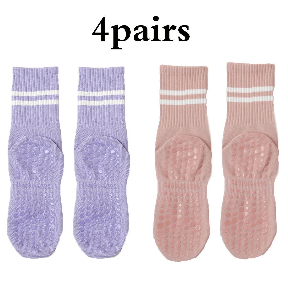 Women’s Non-Slip Pilates & Yoga Socks – 4 Pairs