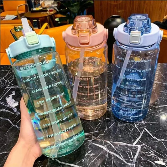 2L Sports Straw Water Bottle with Time Marker