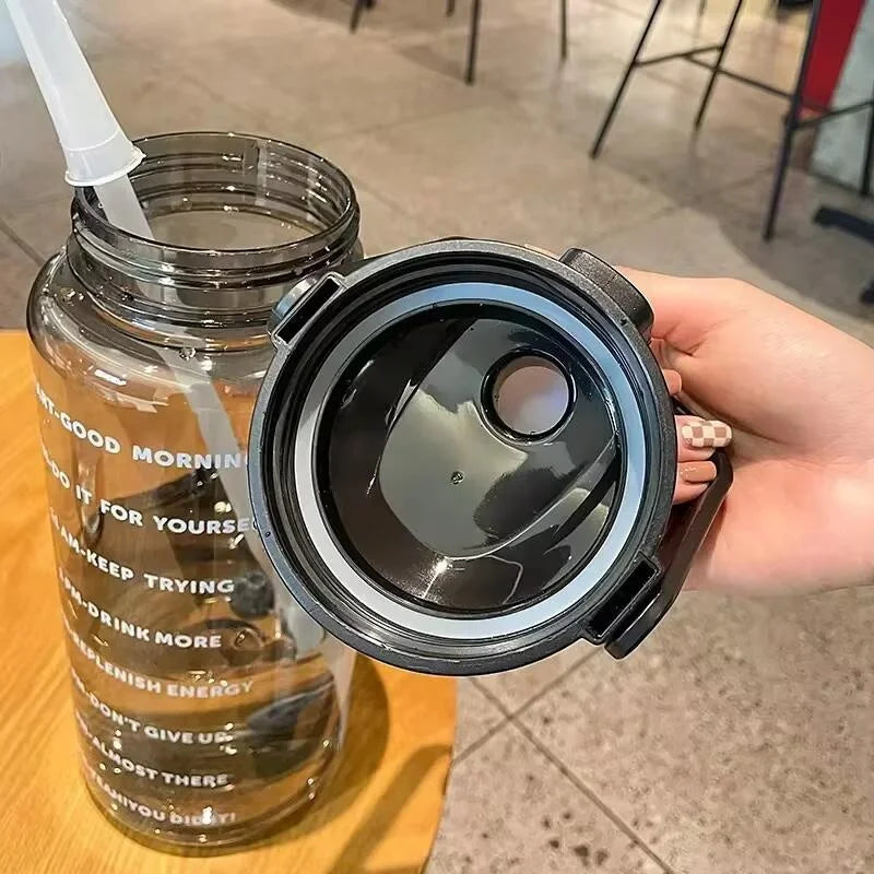 2L Sports Straw Water Bottle with Time Marker