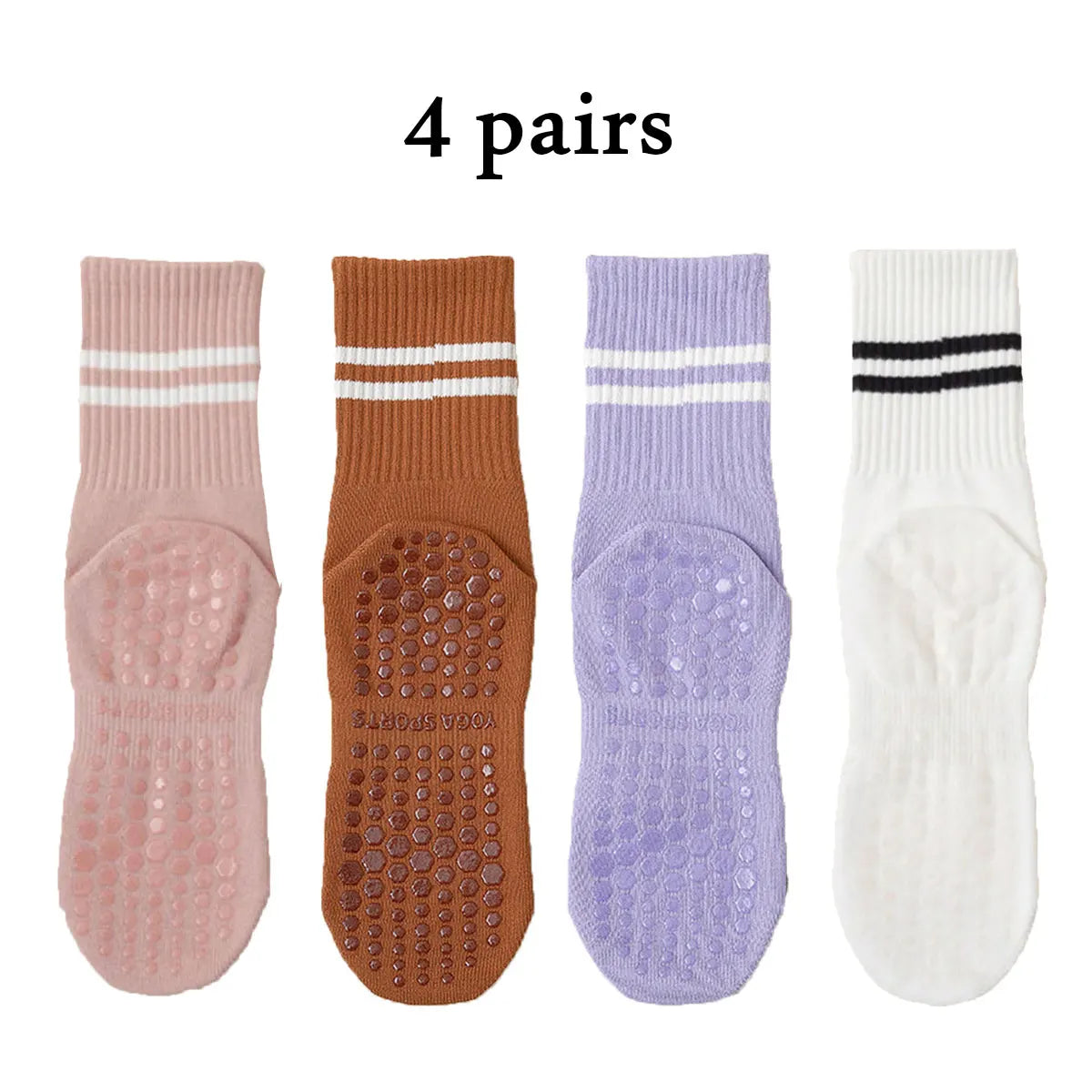 Women’s Non-Slip Pilates & Yoga Socks – 4 Pairs