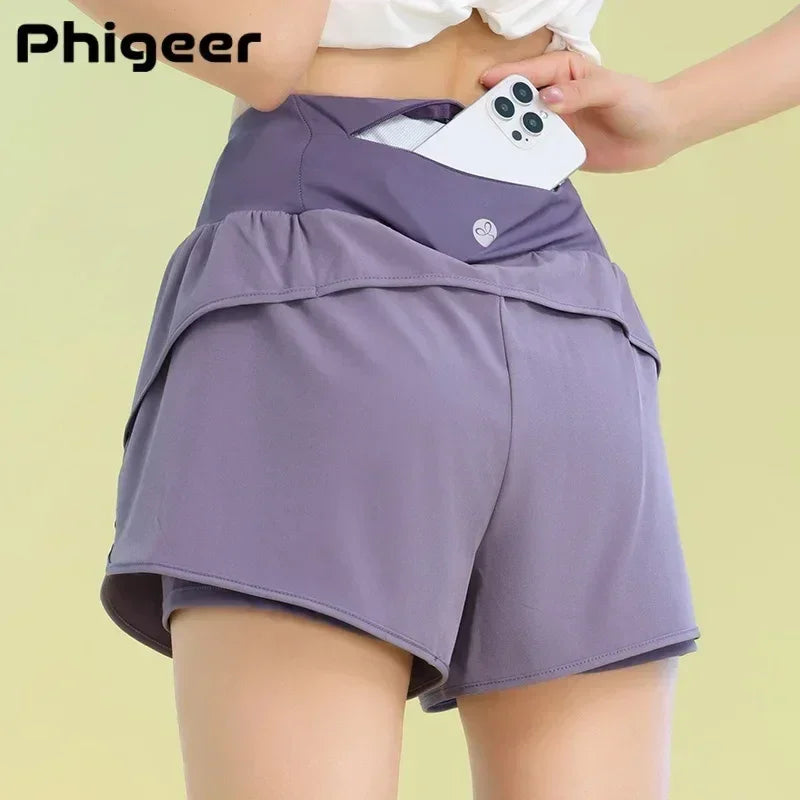 PHIGEER Women Yoga Shorts with Pocket – Lightweight Gym Shorts