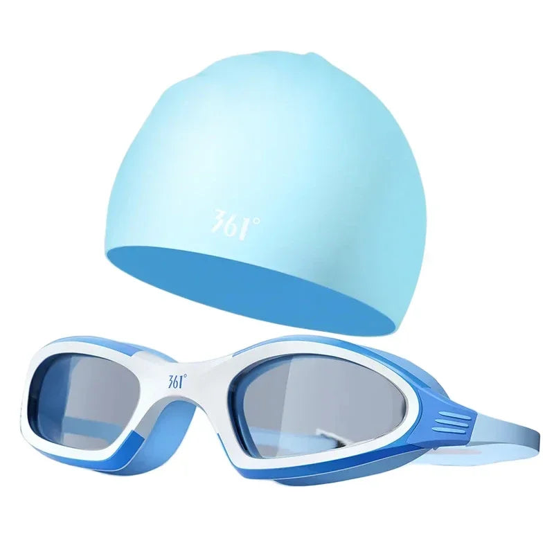 Pro Swim Goggles & Silicone Cap Set – Anti-Fog & Waterproof