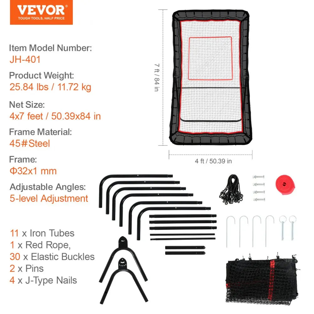 VEVOR 4x7 ft Multi-Sport Rebounder Net with Adjustable Angles