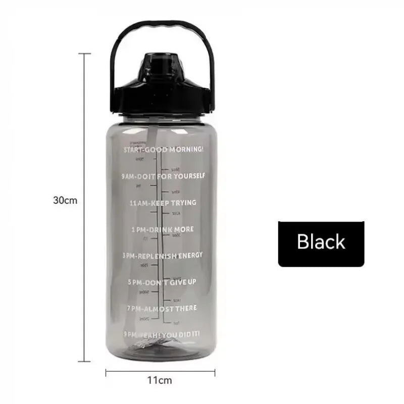 2L Sports Straw Water Bottle with Time Marker