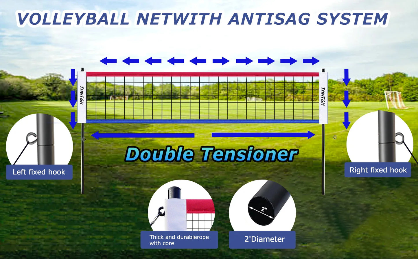 Portable Outdoor Volleyball Net Set with Adjustable Aluminum Poles