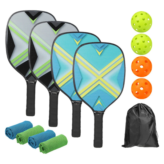 Pickleball Paddles Set with 4 Wooden Rackets, Balls