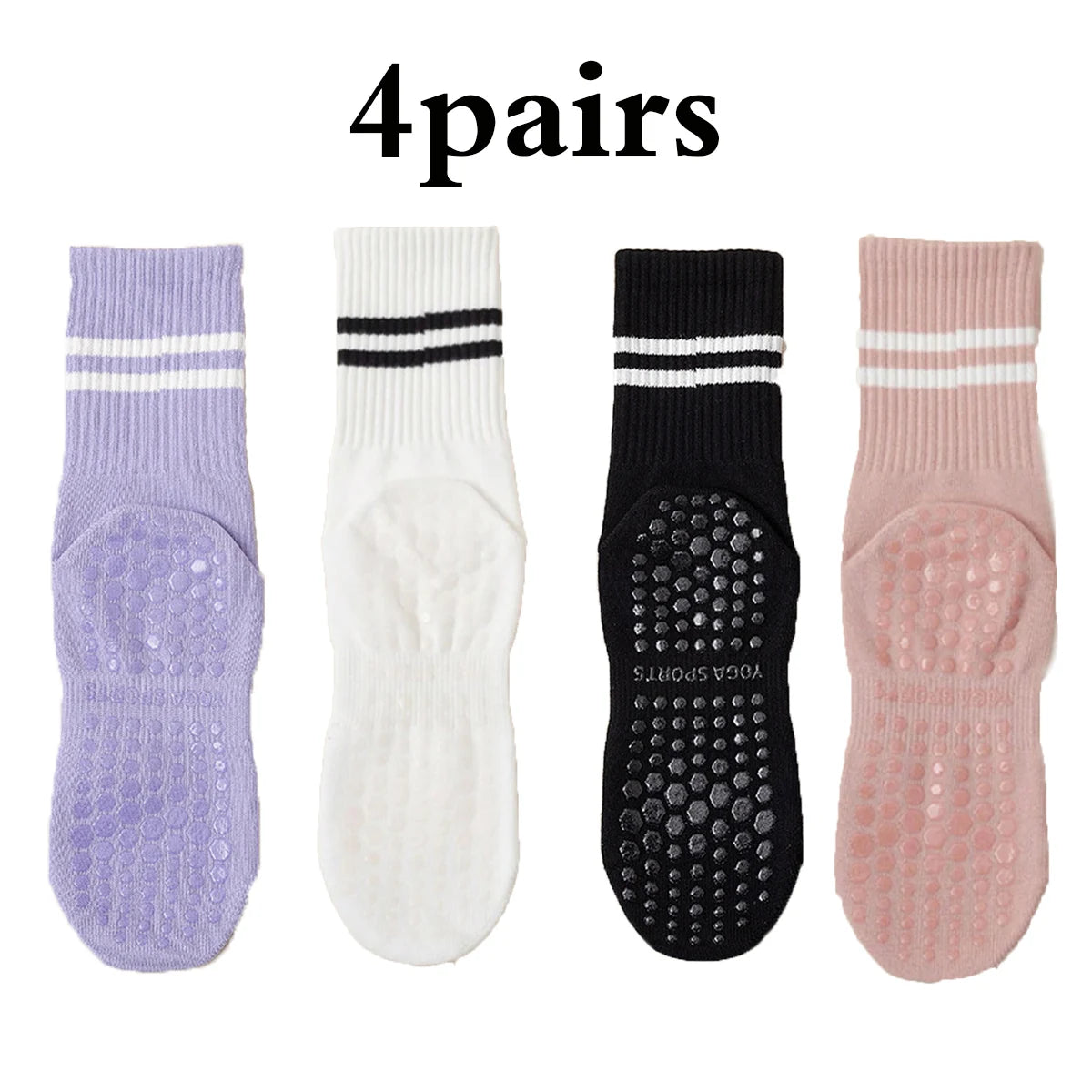 Women’s Non-Slip Pilates & Yoga Socks – 4 Pairs