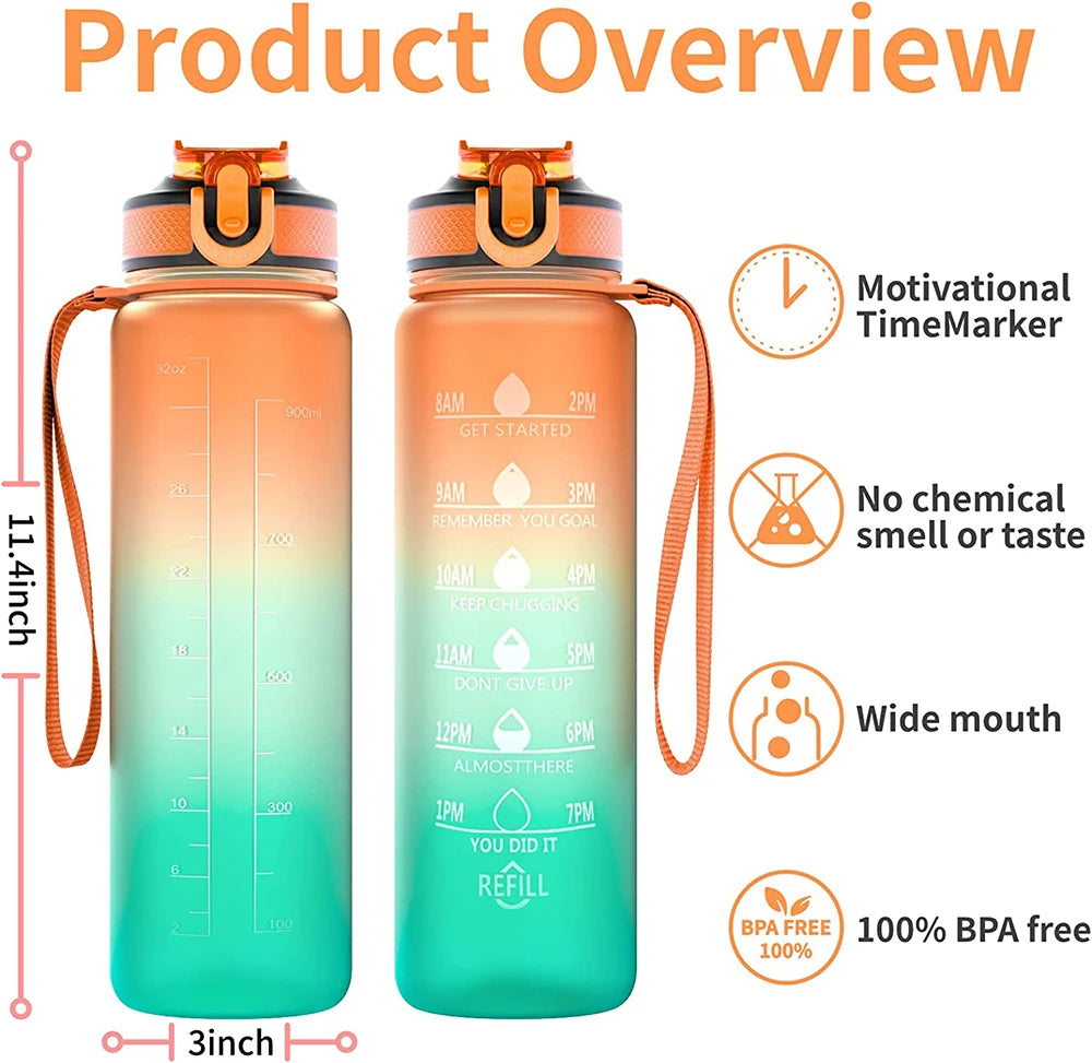 Motivational Sports Water Bottle – Leakproof 750ml/1000ml