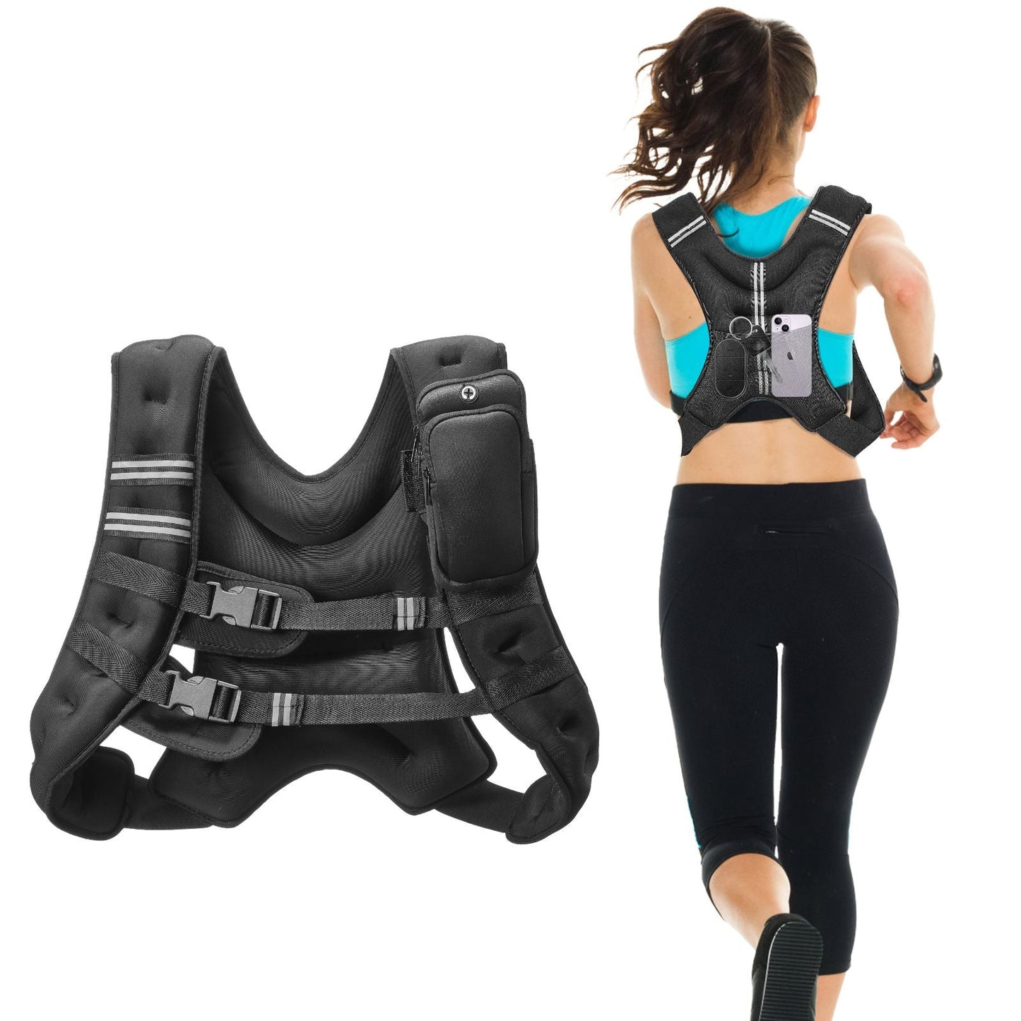 20 lb Adjustable Weighted Vest with Reflective Stripes