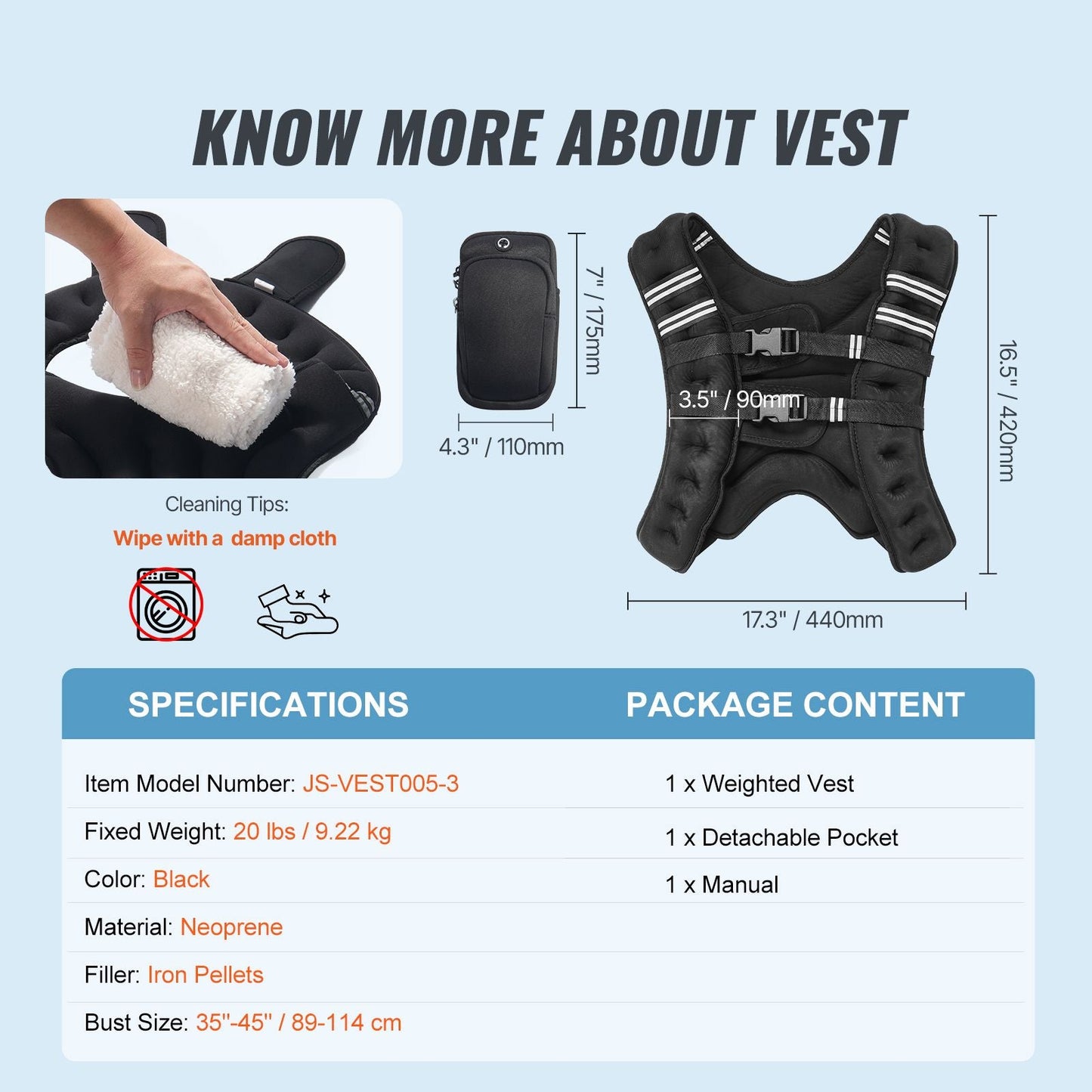 20 lb Adjustable Weighted Vest with Reflective Stripes