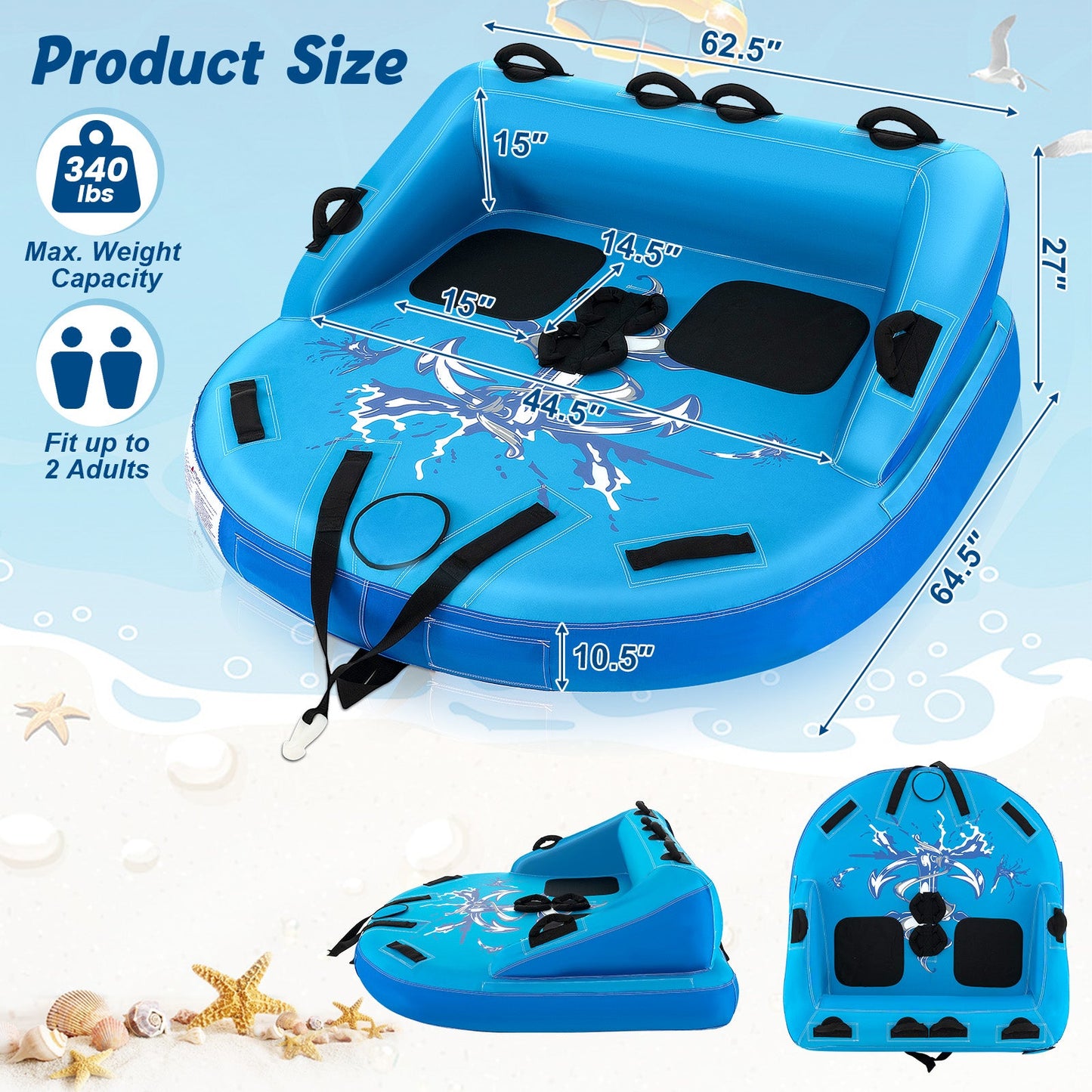 Inflatable Towable Tube – 2 Rider